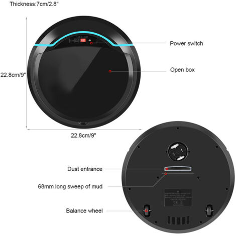 Robot Aspirateur Intelligent Rechargeable USB - Nettoyeur Automatique Noir ABS 22.8cm (1/5)