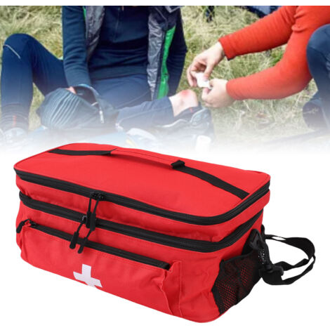 Sac d'urgence médical double compartiment XL en nylon rouge avec strap et séparateurs amovibles pour professionnels et premiers secours (1/5)