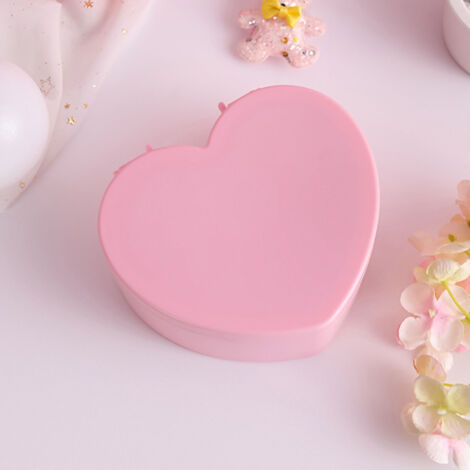 Boîte à Bijoux à Double Étage Plastique en Forme de Cœur Rose avec Miroir pour Bracelets et Bagues (1/5)