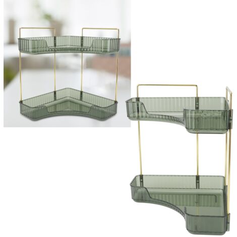 Organisateur de Coin Double Étage pour Comté de Salle de Bain Noir Vert Mat : 2 Plateaux Métal PP - Design Économie d'Espaces Cosmetiques Entretien Facile Assemblage (1/5)
