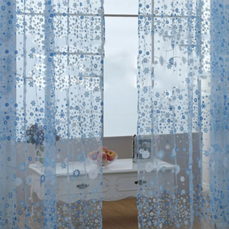 Voile Florale Translucide - Rideau en Polyester Respirant - Design Élégant avec Motif Fleuri - Bleu Ciel - 100x250cm / 39.4x98.4in (Prêts à Accrocher) - Idéal pour Salon, Bureau et Chambre