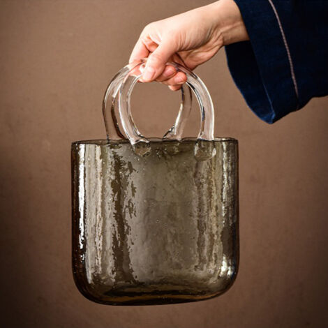 Vase Originale en Verre Purse Shape Jaune avec Poignée - Modèle Bag Vase Transparent pour Décoration Table et Arrangements Floraux - Dimensions: 28.5cm x 19.5cm, 1450g (1/5)