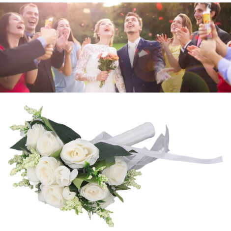 Bouquet de Mariage Artificial Roses en Plastique Milky White Moderne Élégant pour Décor Domicile et Événements Wedding Church 21 x 22 x 26cm (1/5)
