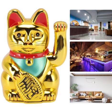 Chat Maneki-Neko Automatique à Batterie Décoration pour Restaurant Hôtel Chat Porte-Bonheur doré 5in Modèle 0255A (1/5)