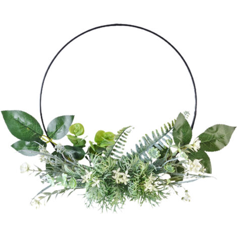 Couronne florale artificielle élégante avec roses et plantes succulentes en métal et soie (30-36 cm) pour décoration murale ou porte - Multi-color