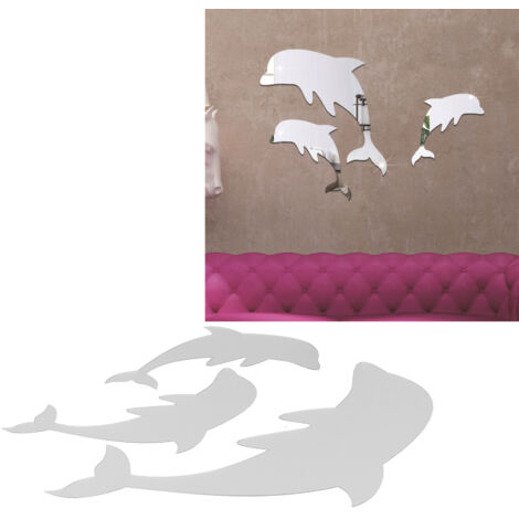[Décoration Murale] Mirroir Sticker Adhesive Doubles Dauphins DIY Design Décor Enfant Salon Moderne Plastique Ciel Bleu 3 Pièces (1/5)
