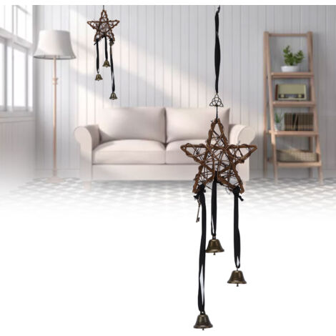 [Carine de Vent] [Madeleine] [Star] [Authentique Rattan French Vintage] Five-Pointed Star Rattan Wind Chime for Door Decor with Pleasant Bell Sound & Natural Vine Rope (1/5)