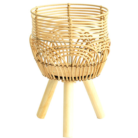 Pot de Plante Bambou · Support de Pots avec Pieds Bois · Hauteur 34cm · Diamètre 22cm · Éco-responsable · Décor Rustique (1/5)