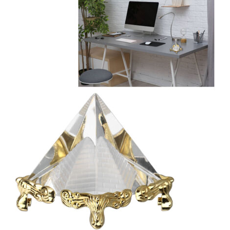 Pyramide de Méditation Cristal Sculptée avec Prisme et Support Doré pour Décor Feng Shui (1/5)