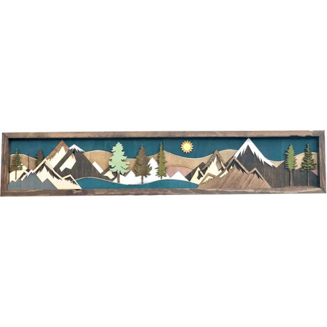 Décor mural en bois multicolore 40x16cm - Ensemble unique pour salle design moderne (1/5)