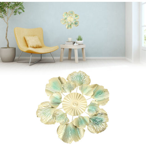 Décoration Murale Nordique Luxueuse Pendentif Miroir Métal Art Fer Décor Porche Apricot Leaf Fleur Modèle A Dimensions 46x45.5x3.5cm (1/5)