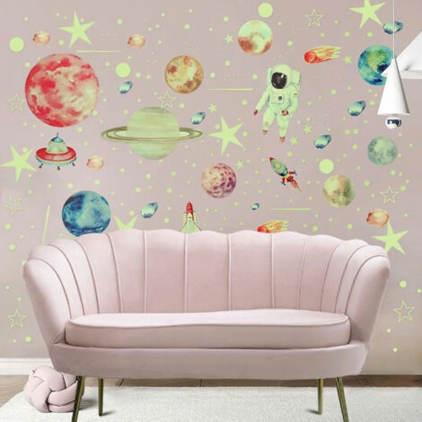 Autocollants Lumineux Astronautes et Étoiles Fluorescentes pour Décoration Murale de Chambre d'Enfant - PVC - 4 Pièces (20x28cm) - 849 Éléments (1/5)