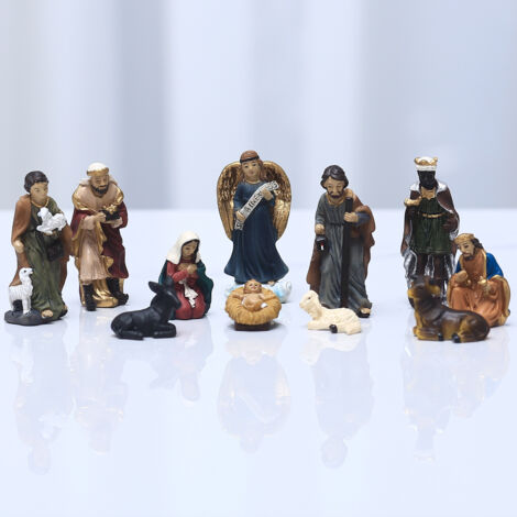 Ensemble de figurines de Noël en résine peintes à la main, avec Jésus, Marie, Joseph, berger, animaux et mages, décor pour table et maison. (1/5)