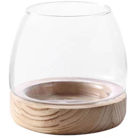 Vase en Verre Double Usage - Composition Centrale Élégante pour Mariage et Décor Intérieur - Blanc et Bois - 9x12,5cm (1/5)