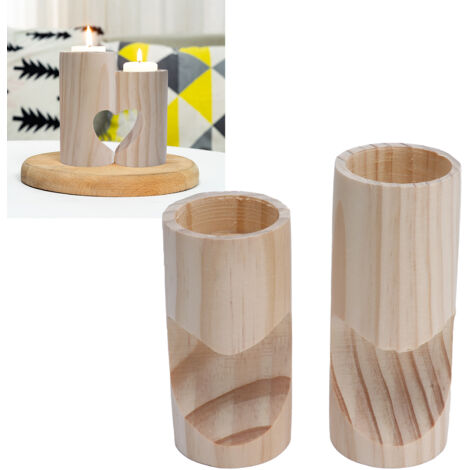 Bougie coupe cadeau décoration maison cœur lumière chaleur romantique événement table MDF bois naturel 160g 12cm 10cm duo (1/5)