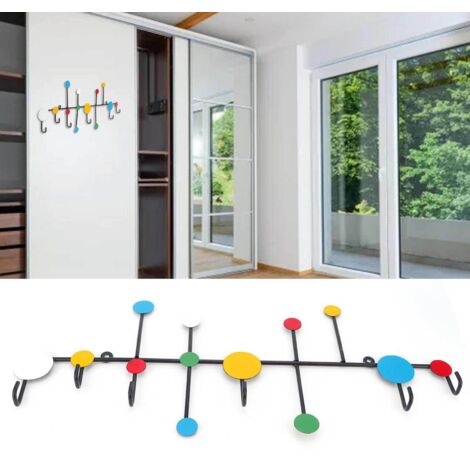 Porte-clefs mural décoratif en fer avec motifs colorés pour porte d'entrée et salon, crochet de rangement pour porte-manteau [57x24cm] (1/5)