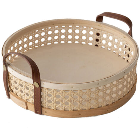 Panier de Stockage en Rotin avec Poignées en Cuir - Porte-Bijoux, Accessoires Photos, Décoration Maison - Hexagonal, Poignée PU, 29x29x6.5cm (1/5)