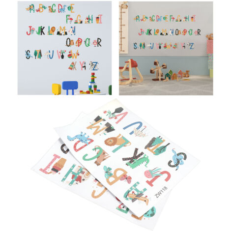 Autocollant mural en PVC pour chambre d'enfant - Lettres anglaises avec motifs animaux et plantes - Décoration ludique et éducative (1/5)