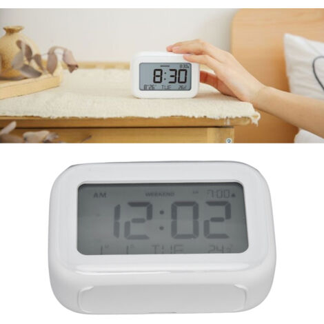 Réveil Digital Mini avec Affichage LCD, Fonction Répétition, Formats 12H/24H pour Bureau Voyage Maison Blanc ABS (1/5)