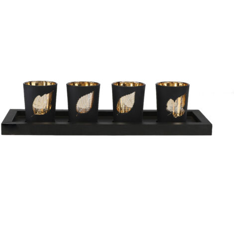 Porte-bougies en verre métallique décoratif élégant avec pierres naturelles et plateau bois (lot de 4) (1/5)