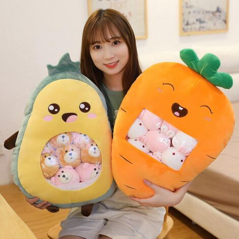 Plushie Cuddle Pillow [Modèle décoratif] + [Matériau PP cotton] + [Doudou fruits détachable] Coussin décoratif géant fruits PP cotton doux - 50x40cm + 8 petites fraises détachables (1/5)