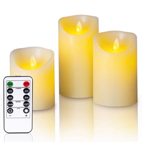 Bougies LED sans flammes à contrôle remote – 3 pièces en paraffine – Flamme réaliste (10cm, 12.5cm, 15cm) – Sécurité enfants & animaux (1/5)