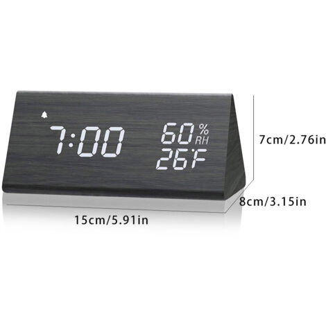 Réveil Numérique LED LED Réveil Digital LED Wooden Alarm Clock avec Affichage Multifonction Temps Température Humidité 3 Alarmes Lumière Variable 15cm PVC ABS Wood USB Cable 1 Pièce (1/5)