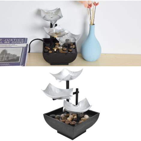 Fontaine de Table - Fontaine à 3 niveaux Indoor relaxante avec éclairage LED et pompe submersible silencieuse - Décor pour Maison/Bureau - Matériel Fer/Plastique 13.5x13.5x6.7cm (1/5)