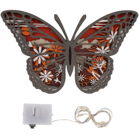 Décoration Innovante Sculpture Bois Papillon Lumière Artisanat Naturel 3D (1/5)