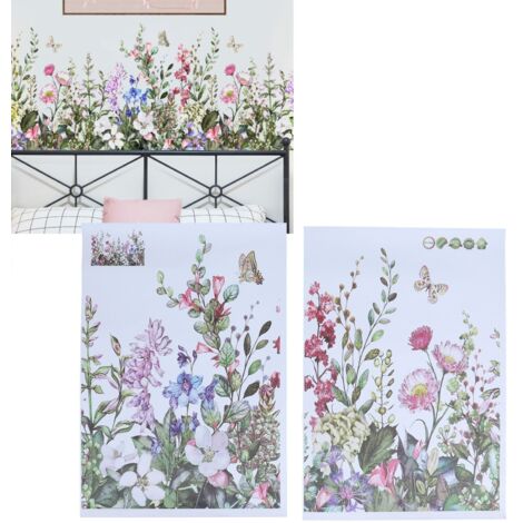 [Autocollants] 2Pcs Autocollants Murals Autocollants Décoratifs Motifs Fleurs Plantes Design PVC 50x35cm pour Salon Mur TV Fond Background Déco Maison (1/5)
