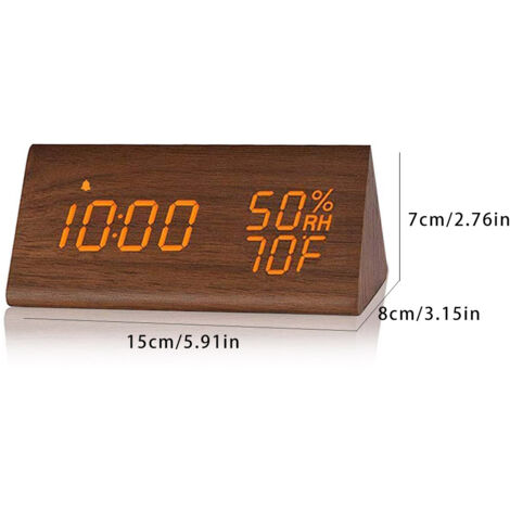 [Réveil Digital LED] Montre Électronique Alarmes Multifonctions en Bois avec Affichage Température/Humidité, 3 Alarmes, USB, 15x8x7cm, PVC+ABS+Bois, Commandes Vocales et Lumière Auto-Adjustable (1/5)