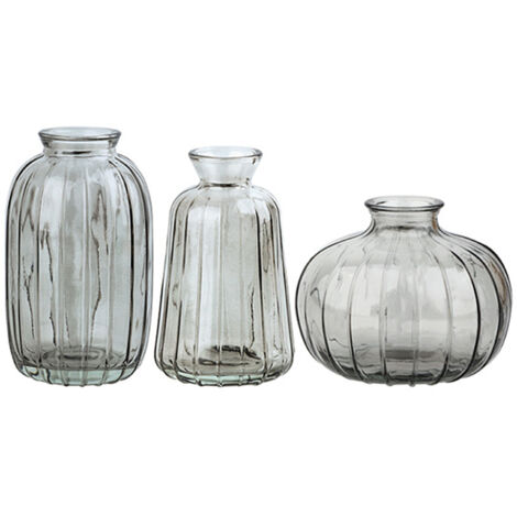 Vase Set BUD [Elegant] - 3 Glass Bud Vases Art Deco, Minimalism - Unique Colors Blue/Green/Grey/Gold/White, Thick Glass - Dimensions 5x8cm, 4x11.5cm, 4x10.5cm - Versatile Decor (1/5)