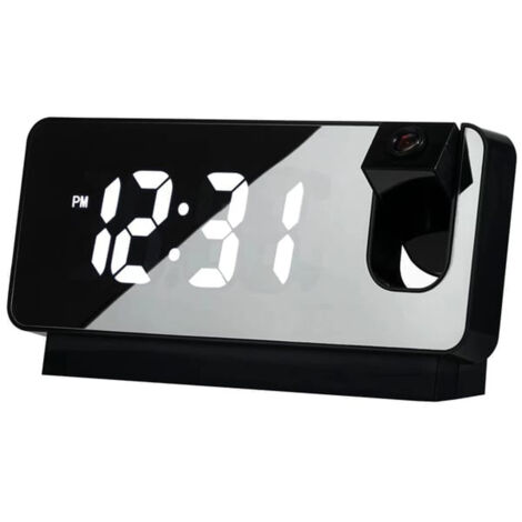 Réveil Projection Design & Miroir - Double Alarmes - USB & Batterie Backup - Plastique Noir 18.6 cm (1/5)