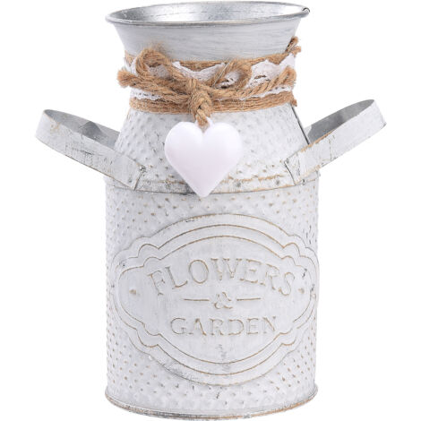 Pot de Fleurs Vase - Pitcher Rustique - Fer Blanc - S/M/L - Décor Vintage pour Maison & Jardin - 1 Pièce (1/5)