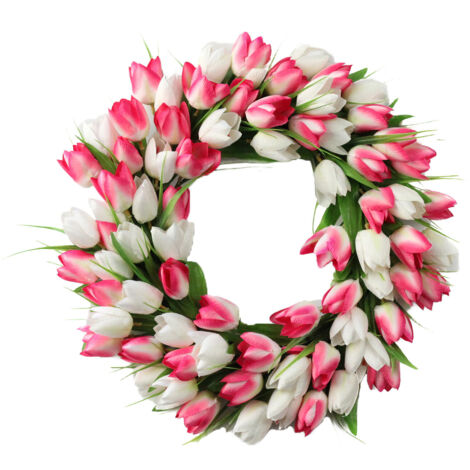 Couronne Artificielle Fleurs Végétales Rattan Silk Diamètre 50cm 20 Inch Décor Front Door Spring Summer Home Pink White (1/5)