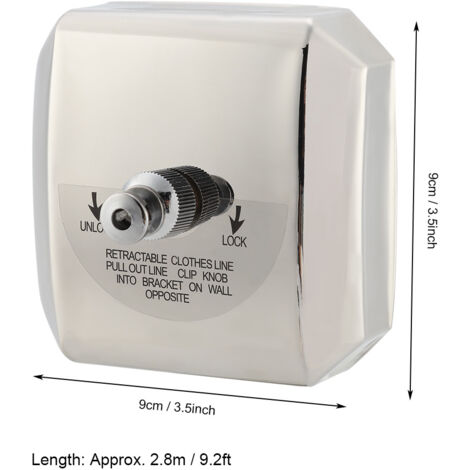 Ligne à Laver Retractable en Acier Stainless Steel Carrée avec corde nylon et 4 screws, capacité 22 lbs, longueur 2.8m (1/5)