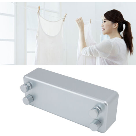 Ligne à linge rétractable mural double en acier inoxydable renforcé pour balcon/hôtel [13.8ft Silver] + ABS + 24cm/8.8cm/5.7cm + 950g (1/5)