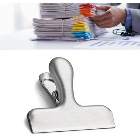 Pince à ressort grande capacité en acier inoxydable pour documents, factures et emballages alimentaires, taille 7.7x6.4x3cm, 30g (1/5)