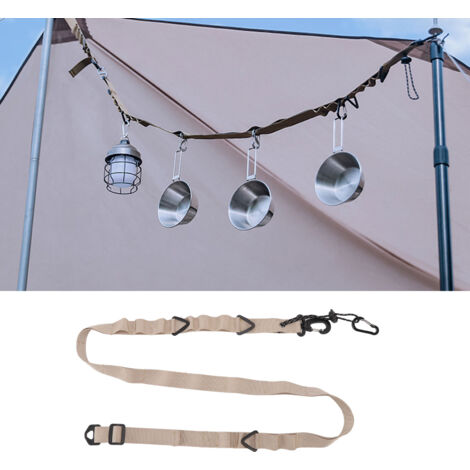 Sangle Équipement Multi Usage 24 trous ajustable pour camping et voyages Lanière de suspension extérieure en toile de couleur kaki (1/5)