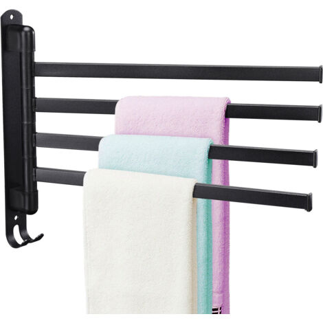 Porte-Serviette pivotant en acier inoxydable 304 - Barre d'étagère murale 4 bras noir (26 cm) (1/5)