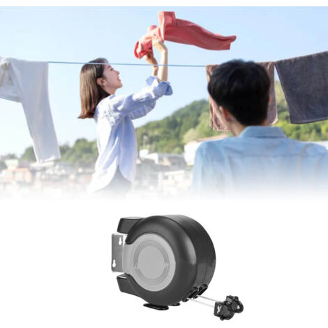 Séchoir à linge Double Extensible Indoor/Outdoor 30m Noir Gris ABS PVC Cordes Retractable Heavy Duty Portable Anti-Dérapage 1100g (1/5)