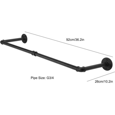 Portant à Suspension Industriel en Tube Noir Robustes 92cm - Barre d'Hanger pour Vêtements Wall-Mounted Charge 132lb (1/5)