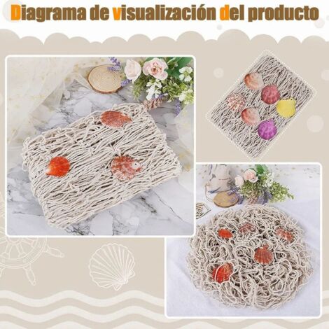 Décoration Murale Nautique: Filet à Maille Coton Artisanal Naturel Meditérranéen avec 9 Coquillages pour Partie Thème Marin et Photos (1x2m) (1/5)