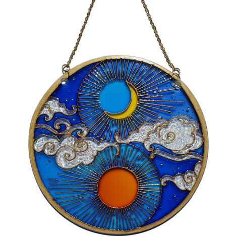 Attrape-Soleil Acrylique Coloré Maison Original - Décor Fenêtre Murale Mobile en Soleil, Lune et Nuages - Modèle 20cm Multicolore (1/5)