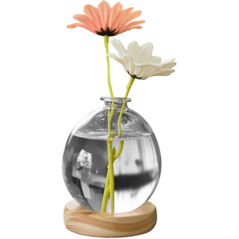 Vase - Vase Artisanal en Verre avec Base en Bois - Décoratif Rose ou Blanc 8x8cm ou 8x11cm - Unique et Multipurpose (1/5)