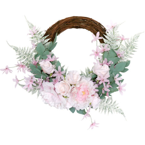 Couronne de Fleurs Simulées pour Mur  Composition Mixte de Soie et Rotin Naturel  50x40cm  Décoration Élégante pour Événements et Maison