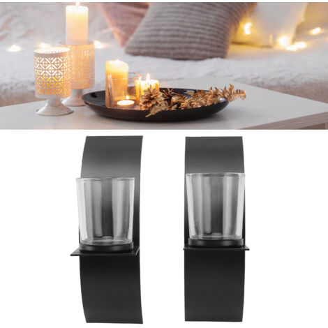 Bougeoir mural en fer design 3D arc - Ensemble de 2 supports avec plateau pour chambre, cuisine, salon - Sconce métallique décorative pour mariage, Halloween, Noël - Fixation stable incluant vis et tu (1/5)