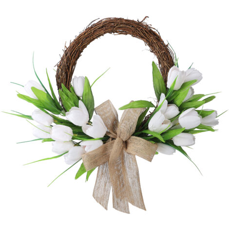 Couronne de Tulipes Artificielle Mainmade : Décoration Florale Élégante pour Porte, Mur ou Événement - 40cm en Rattan et Soie, 150g