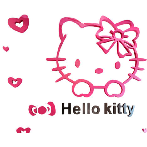 Autocollant mural 3D Acrylique holographique motif Chat Hello Kitty décoration enfant chambre adulte roses rouge noir (1/5)