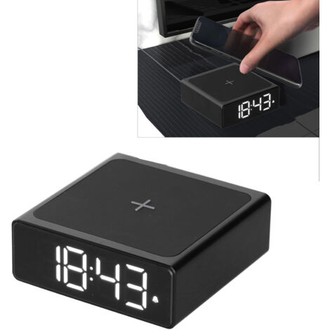 [Alarme Digital] Horloge LED avec Chargeur Wireless USB 3 en 1 Alliage d'Aluminium pour Bureau Table de Chevet (1/5)